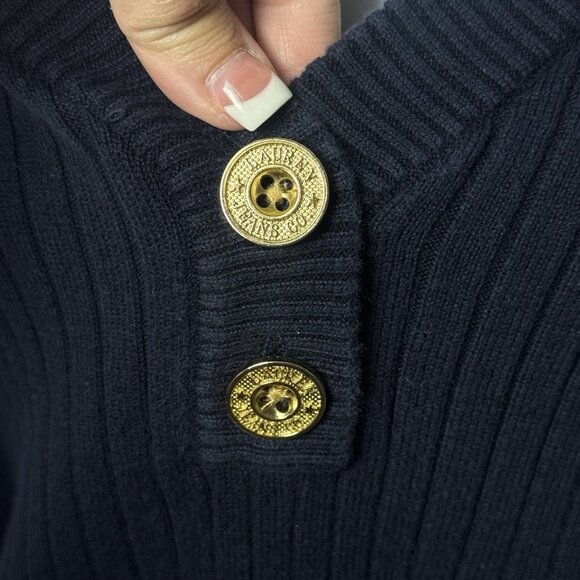 Lauren Jeans Company Navy Classic Ribbed V-Neck Henley Old Money Cabin Cozy L - Picture 8 of 10